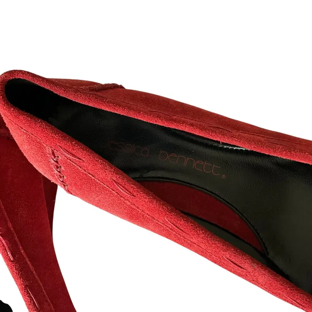 Jessica Bennett Red Suede Wedge Heels: Y2K, 2000s